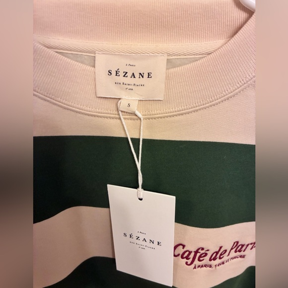 NWT Sezane Green and Cream Striped Sweatshirt - Picture 6 of 8